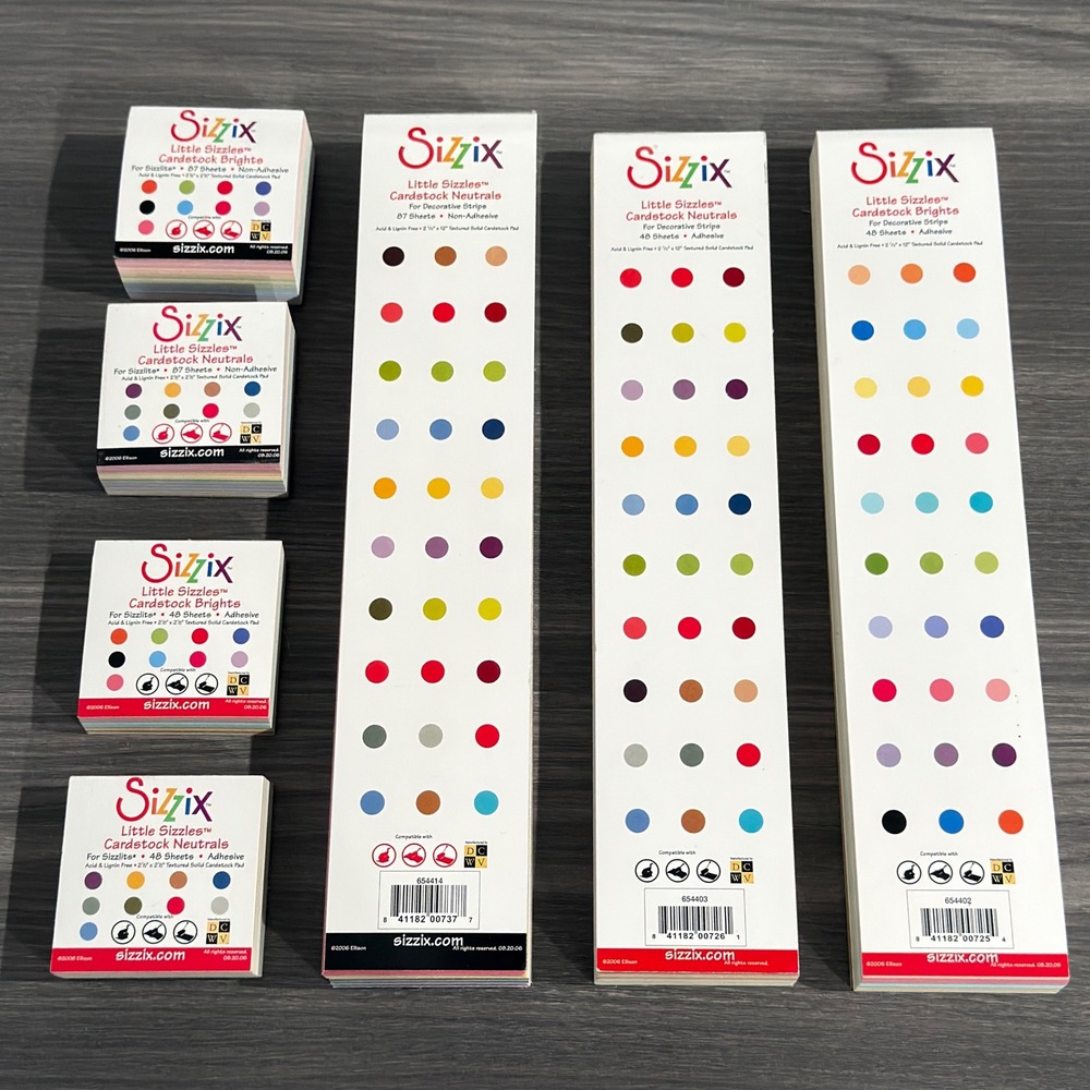 Sizzix Little Sizzles Cardstock Pad Bundle Brights Neutrals 7pc Set Adhesive/Non